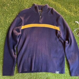 American Eagle Outfitters Sweater Mens XL Navy Blue Yellow Quarter Zip Ribbed